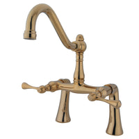 Thumbnail for Kingston Brass KS3232BL Restoration 7-Inch Center Deck Mount Clawfoot Tub Faucet, Polished Brass - BNGBath