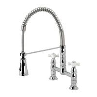 Thumbnail for Gourmetier GS1271PX Heritage Two-Handle Deck-Mount Pull-Down Sprayer Kitchen Faucet, Polished Chrome - BNGBath