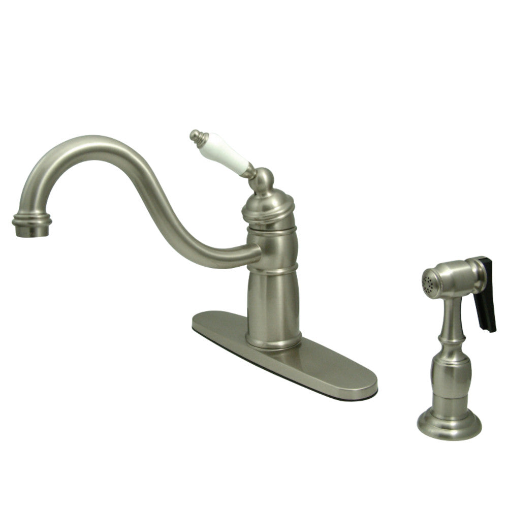Kingston Brass KB1578PLBS Victorian Mono Block Kitchen Faucet with Brass Sprayer, Brushed Nickel - BNGBath