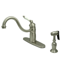 Thumbnail for Kingston Brass KB1578PLBS Victorian Mono Block Kitchen Faucet with Brass Sprayer, Brushed Nickel - BNGBath