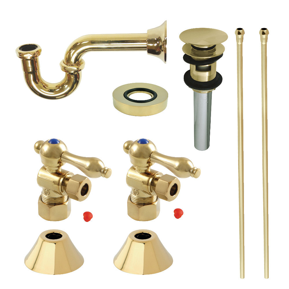 Kingston Brass CC53302VOKB30 Traditional Plumbing Sink Trim Kit with P-Trap and Overflow Drain, Polished Brass - BNGBath