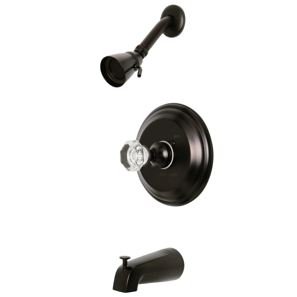 Kingston Brass KB2635WCL Celebrity Tub and Shower Faucet with Single Crystal Octagonal Knob Handle, Oil Rubbed Bronze - BNGBath