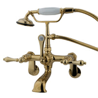 Thumbnail for Kingston Brass CC51T2 Vintage Wall Mount Clawfoot Tub Faucet with Hand Shower, Polished Brass - BNGBath