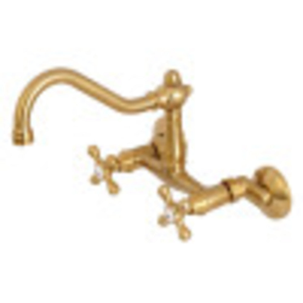 Kingston Brass KS3227AX Vintage 6" Adjustable Center Wall Mount Kitchen Faucet, Brushed Brass - BNGBath