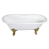 Thumbnail for Aqua Eden VCT7DE7232NL2 72-Inch Cast Iron Double Ended Clawfoot Tub with 7-Inch Faucet Drillings, White/Polished Brass - BNGBath