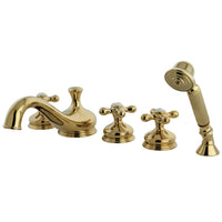 Thumbnail for Kingston Brass KS33325AX Roman Tub Faucet with Hand Shower, Polished Brass - BNGBath