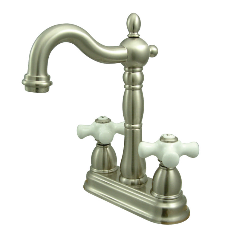 Kingston Brass KB1498PX Heritage Two-Handle Bar Faucet, Brushed Nickel - BNGBath