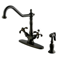 Thumbnail for Kingston Brass KS1235TXBS French Country Mono Deck Mount Kitchen Faucet with Brass Sprayer, Oil Rubbed Bronze - BNGBath