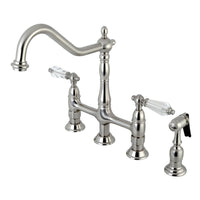 Thumbnail for Kingston Brass KS1278WLLBS Wilshire Bridge Kitchen Faucet with Brass Sprayer, Brushed Nickel - BNGBath