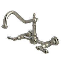 Thumbnail for Kingston Brass KS1246AL Heritage Two-Handle Wall Mount Bridge Kitchen Faucet, Polished Nickel - BNGBath