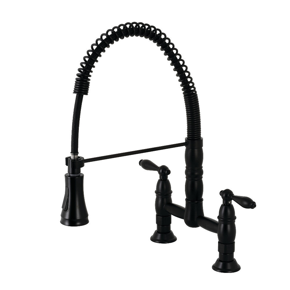 Gourmetier GS1270AL Heritage Two-Handle Deck-Mount Pull-Down Sprayer Kitchen Faucet, Matte Black - BNGBath