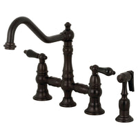 Thumbnail for Kingston Brass KS3275PKLBS Duchess Bridge Kitchen Faucet with Brass Sprayer, Oil Rubbed Bronze - BNGBath