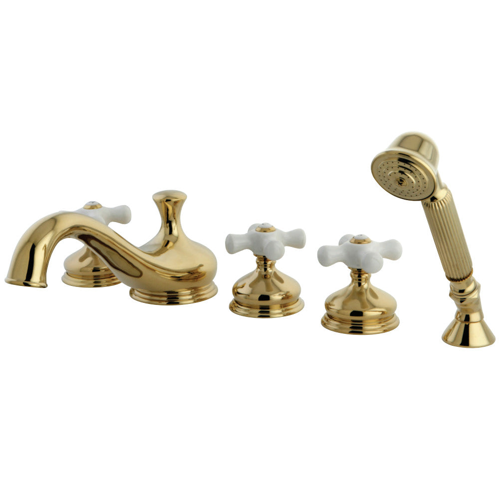 Kingston Brass KS33325PX Roman Tub Faucet with Hand Shower, Polished Brass - BNGBath