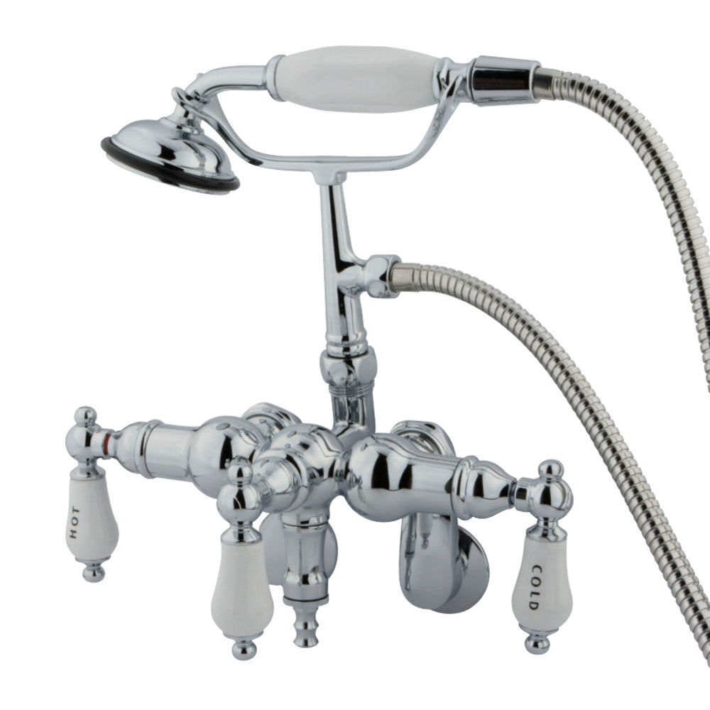 Kingston Brass CC424T1 Vintage Adjustable Center Wall Mount Tub Faucet with Hand Shower, Polished Chrome - BNGBath
