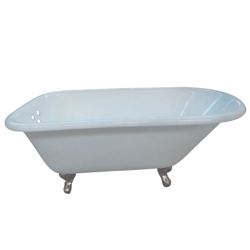 Aqua Eden VCT3D663019NT8 66-Inch Cast Iron Roll Top Clawfoot Tub with 3-3/8 Inch Wall Drillings, White/Brushed Nickel - BNGBath