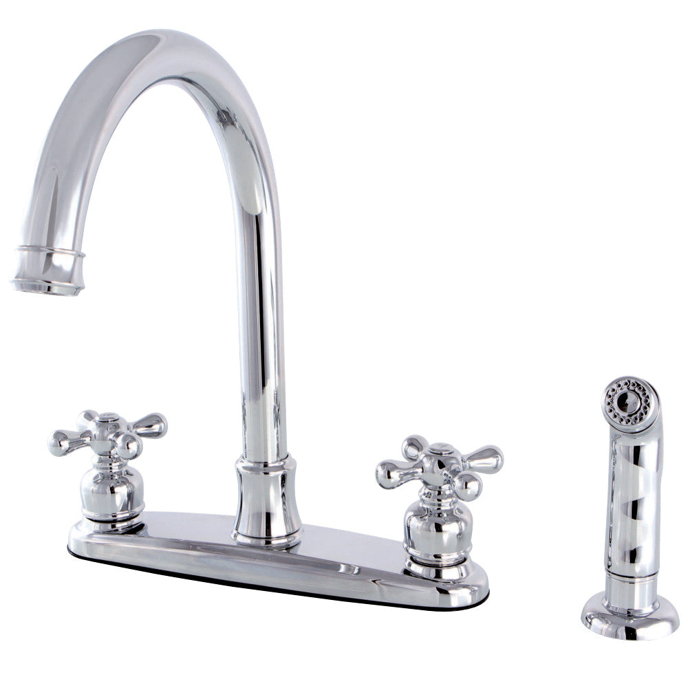 Kingston Brass FB7791AXSP Victorian 8-Inch Centerset Kitchen Faucet with Sprayer, Polished Chrome - BNGBath