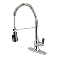 Thumbnail for Gourmetier GSY8891AKL Kaiser Single-Handle Pre-Rinse Kitchen Faucet, Polished Chrome/Black Stainless Steel - BNGBath