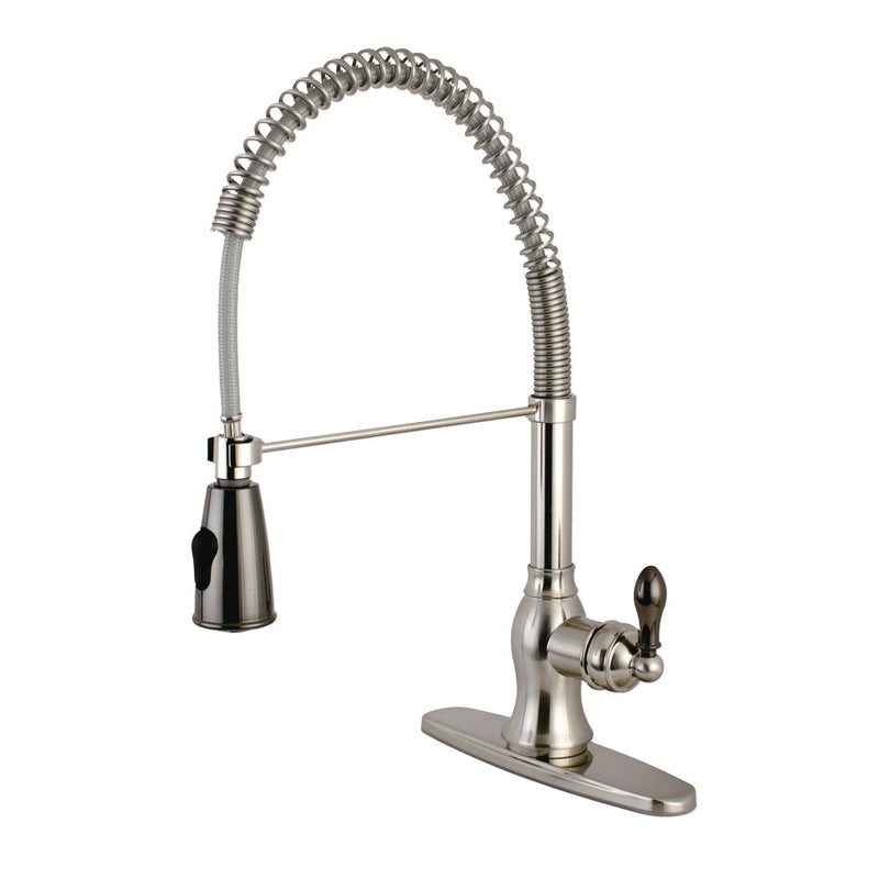 Gourmetier GSY8898AKL Kaiser Single-Handle Pre-Rinse Kitchen Faucet, Brushed Nickel/Black Stainless Steel - BNGBath