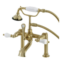 Thumbnail for Kingston Brass AE105T7 Auqa Vintage Deck Mount Clawfoot Tub Faucet, Brushed Brass - BNGBath