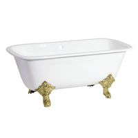 Thumbnail for Aqua Eden VCTQND6732NL2 67-Inch Cast Iron Double Ended Clawfoot Tub (No Faucet Drillings), White/Polished Brass - BNGBath