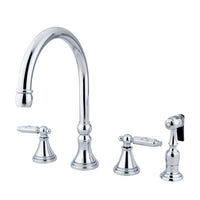 Thumbnail for Gourmetier GS2791GLBS Widespread Kitchen Faucet with Brass Sprayer, Polished Chrome - BNGBath