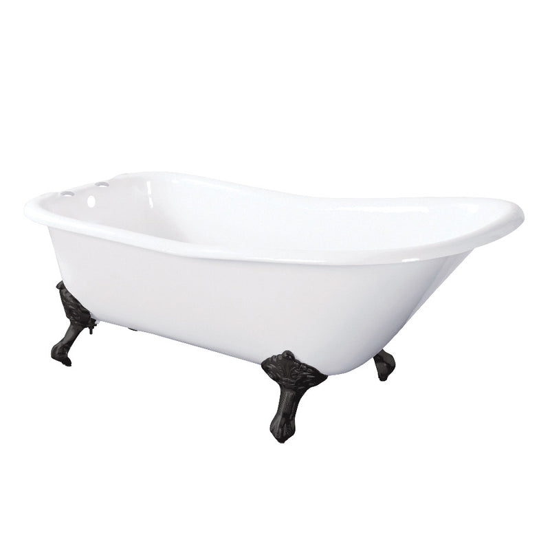 Aqua Eden VCT7D6630NF0 67-Inch Cast Iron Single Slipper Clawfoot Tub with 7-Inch Faucet Drillings, White/Matte Black - BNGBath