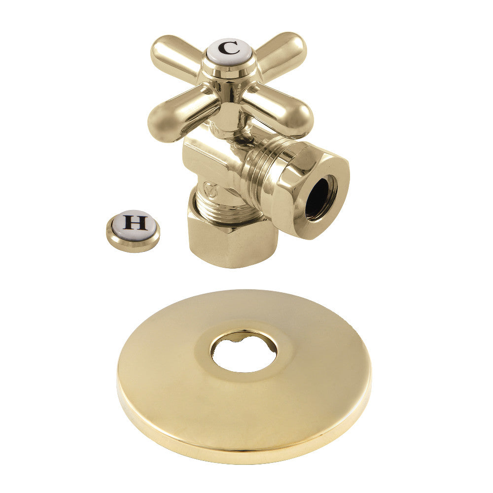 Kingston Brass CC54302XK 5/8-Inch OD X 1/2-Inch or 7/16-Inch Slip Joint Quarter-Turn Angle Stop Valve with Flange, Polished Brass - BNGBath