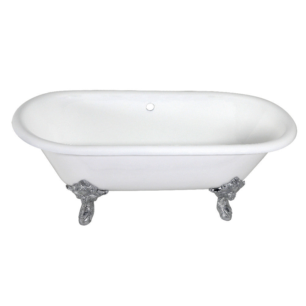 Aqua Eden VCTDE7232NL1 72-Inch Cast Iron Double Ended Clawfoot Tub (No Faucet Drillings), White/Polished Chrome - BNGBath