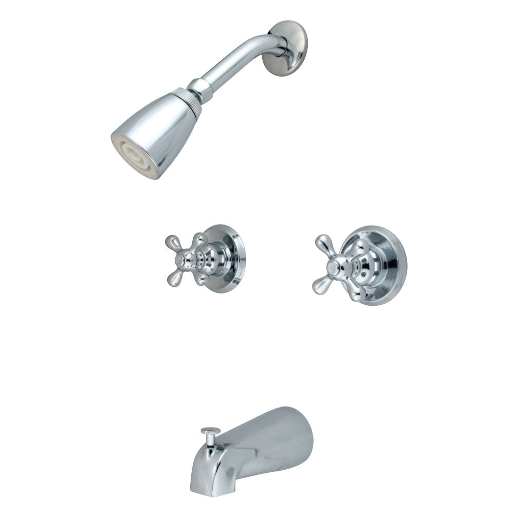 Kingston Brass KB241AX Magellan Twin Handle Tub & Shower Faucet With Decor Cross Handle, Polished Chrome - BNGBath