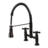 Thumbnail for Gourmetier GS1275AX Heritage Two-Handle Deck-Mount Pull-Down Sprayer Kitchen Faucet, Oil Rubbed Bronze - BNGBath