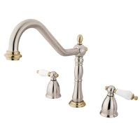 Thumbnail for Kingston Brass KB1799PLLS Widespread Kitchen Faucet, Brushed Nickel/Polished Brass - BNGBath