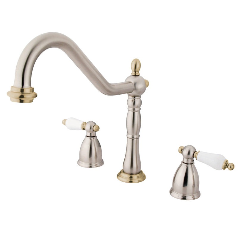 Kingston Brass KB1799PLLS Widespread Kitchen Faucet, Brushed Nickel/Polished Brass - BNGBath