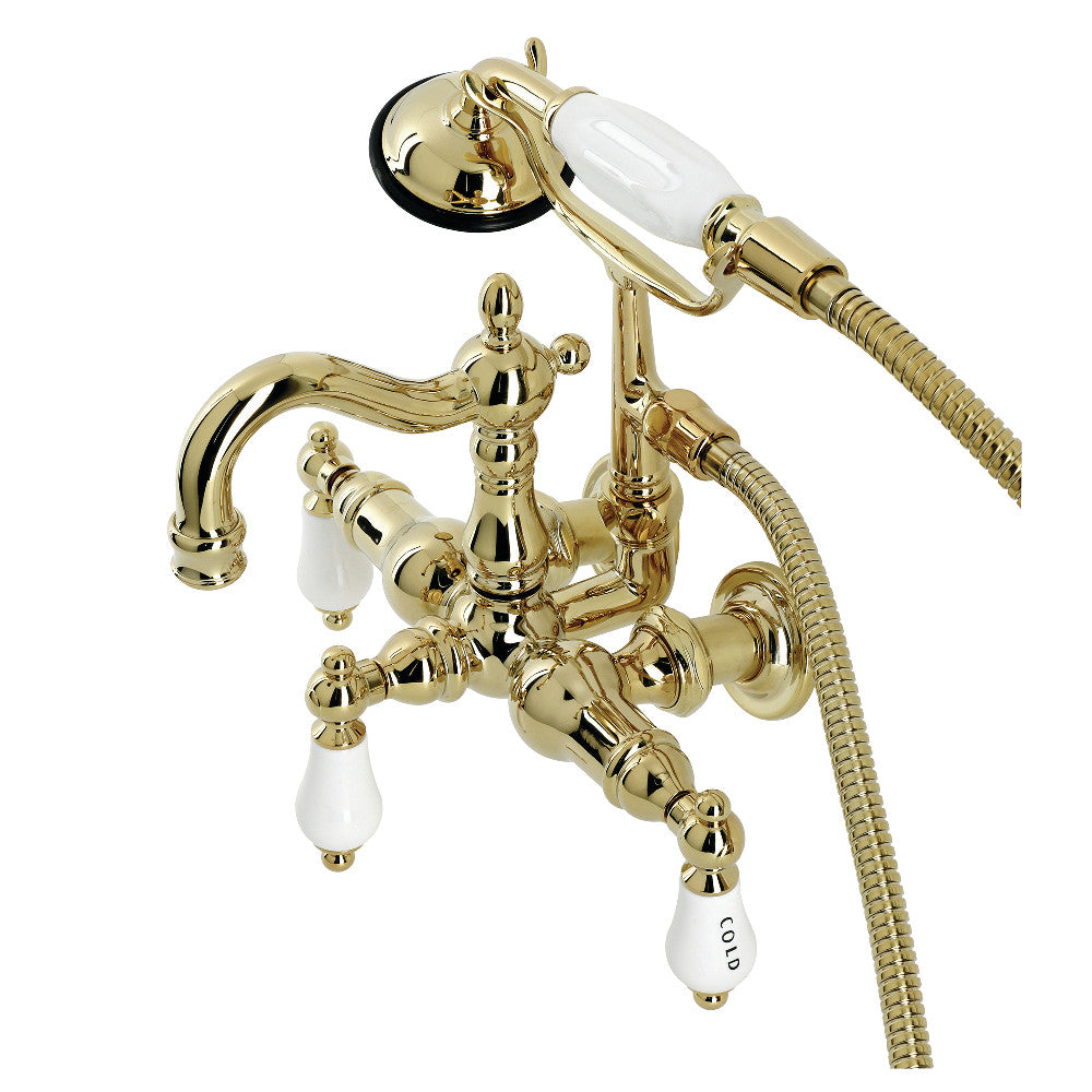 Kingston Brass CA1009T2 Heritage 3-3/8" Tub Wall Mount Clawfoot Tub Faucet with Hand Shower, Polished Brass - BNGBath