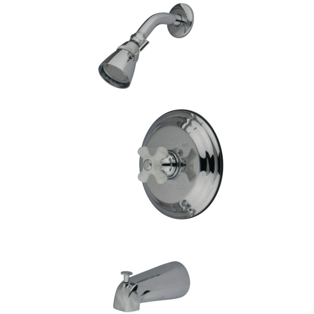 Kingston Brass GKB3631PX Water Saving Restoration Tub and Shower Faucet with Porcelain Cross Handles, Polished Chrome - BNGBath