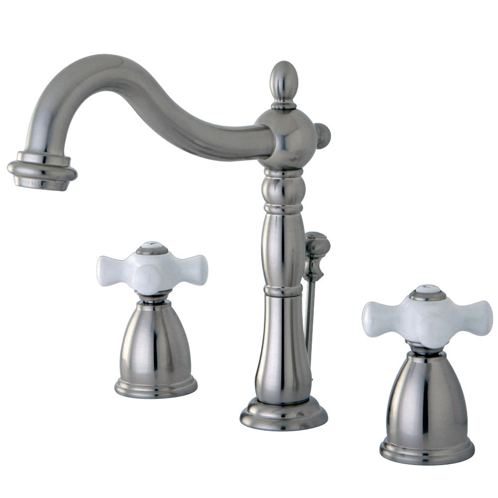 Kingston Brass KB1978PX Heritage Widespread Bathroom Faucet with Plastic Pop-Up, Brushed Nickel - BNGBath