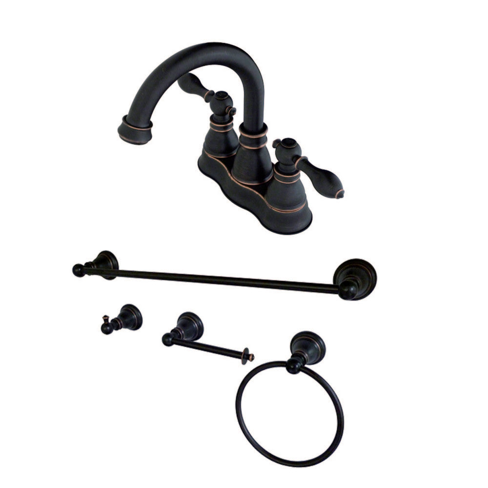 Fauceture FSK1616ACL 4 in. Centerset Bathroom Faucet with 4-Piece Bathroom Accessories, Naples Bronze - BNGBath