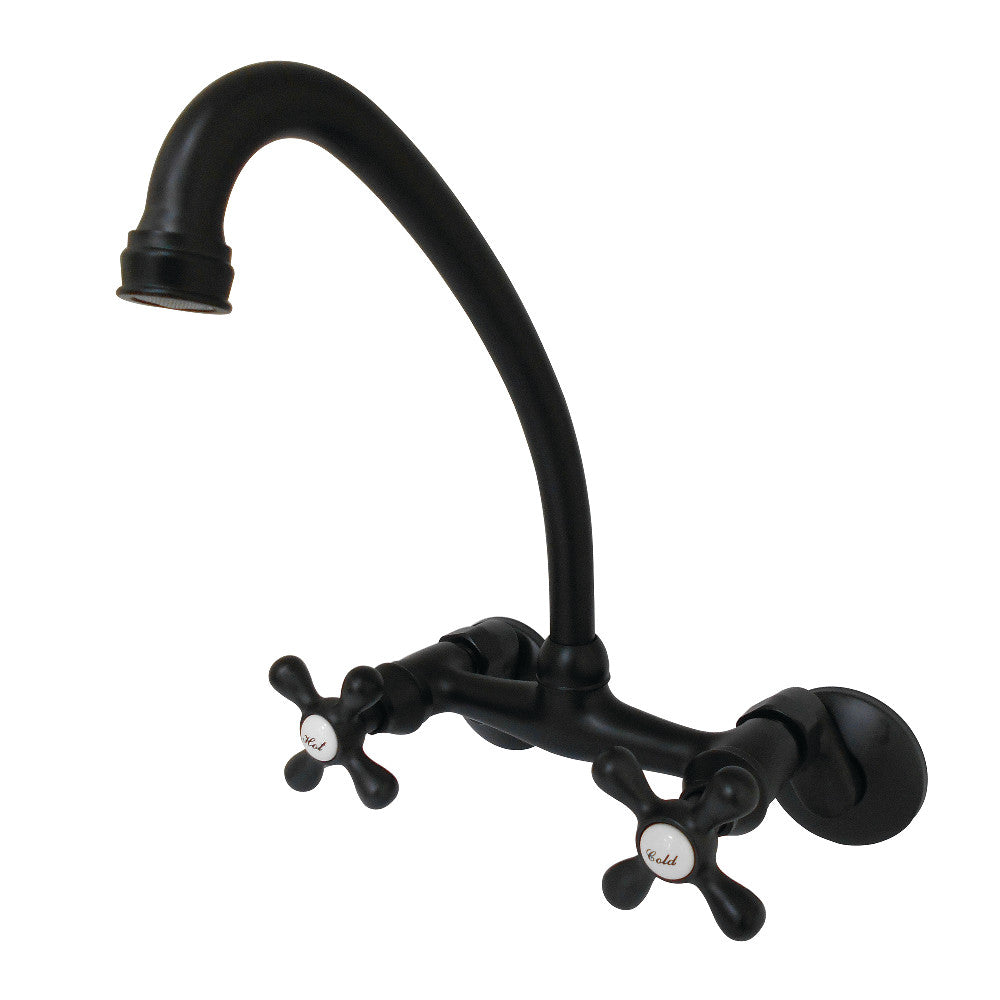 Kingston Brass KS214MB Kingston Two Handle Wall Mount Kitchen Faucet, Matte Black - BNGBath