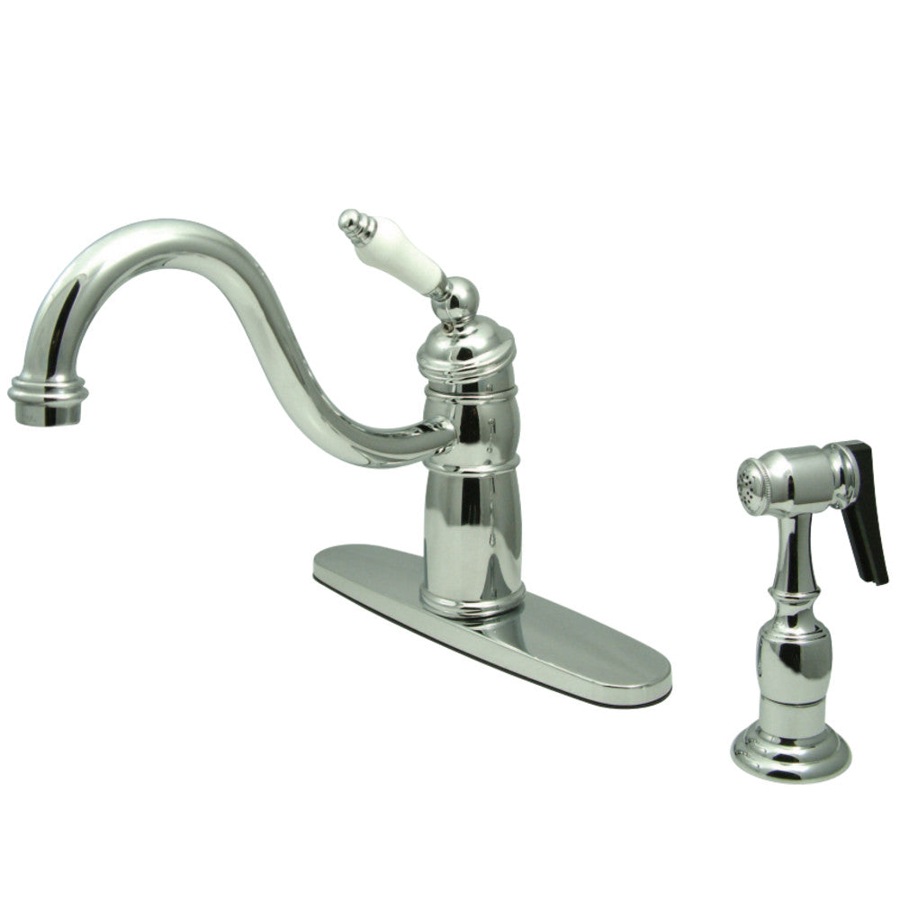 Kingston Brass KB1571PLBS Victorian Mono Block Kitchen Faucet with Brass Sprayer, Polished Chrome - BNGBath