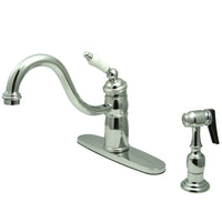 Thumbnail for Kingston Brass KB1571PLBS Victorian Mono Block Kitchen Faucet with Brass Sprayer, Polished Chrome - BNGBath