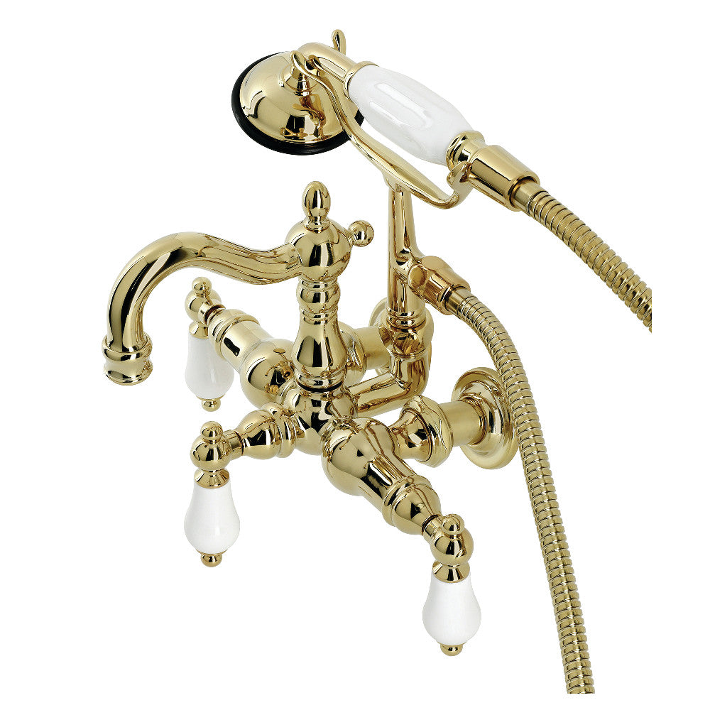 Kingston Brass CA1011T2 Heritage 3-3/8" Tub Wall Mount Clawfoot Tub Faucet with Hand Shower, Polished Brass - BNGBath