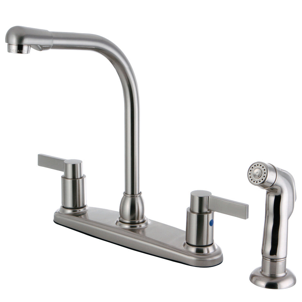 Kingston Brass FB2758NDLSP NuvoFusion 8-Inch Centerset Kitchen Faucet with Sprayer, Brushed Nickel - BNGBath