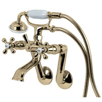 Thumbnail for Kingston Brass KS269PB Kingston Tub Wall Mount Clawfoot Tub Faucet with Hand Shower, Polished Brass - BNGBath