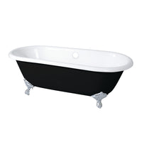 Thumbnail for Aqua Eden VBTND663013NB1 66-Inch Cast Iron Double Ended Clawfoot Tub (No Faucet Drillings), Black/White/Polished Chrome - BNGBath