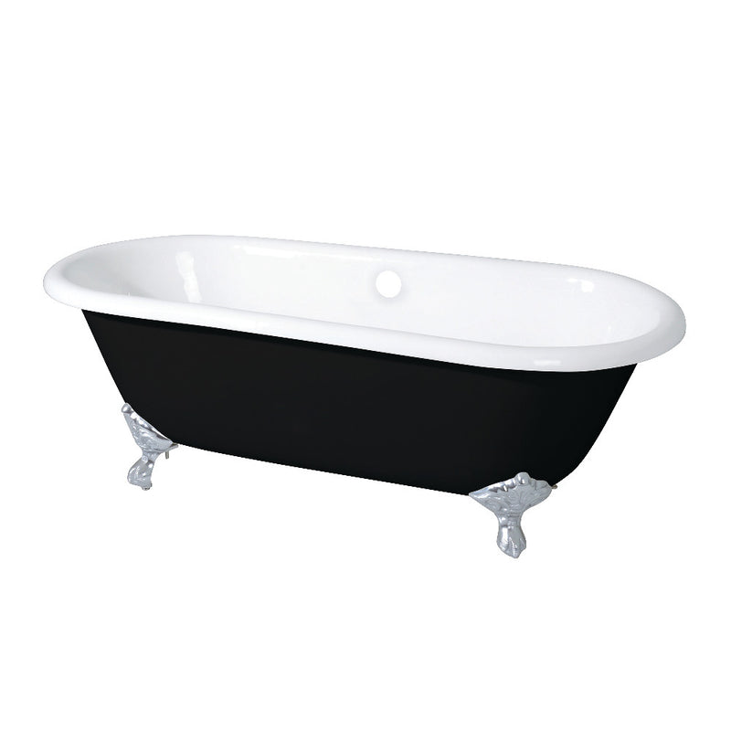Aqua Eden VBTND663013NB1 66-Inch Cast Iron Double Ended Clawfoot Tub (No Faucet Drillings), Black/White/Polished Chrome - BNGBath