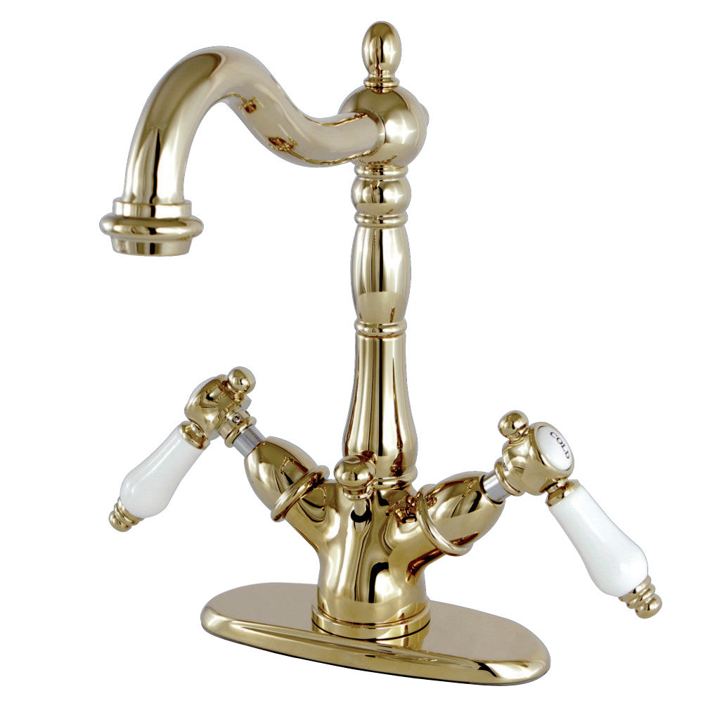 Kingston Brass KS1432BPL Bel-Air Two-Handle Bathroom Faucet with Brass Pop-Up and Cover Plate, Polished Brass - BNGBath