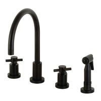 Thumbnail for Kingston Brass KS8720DXBS Concord 8-Inch Widespread Kitchen Faucet with Brass Sprayer, Matte Black - BNGBath