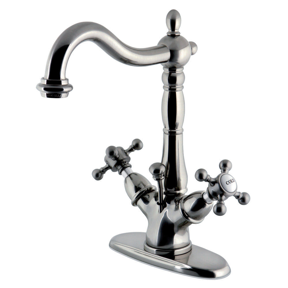 Kingston Brass KS1438BX Vintage Two-Handle Bathroom Faucet with Brass Pop-Up and Cover Plate, Brushed Nickel - BNGBath