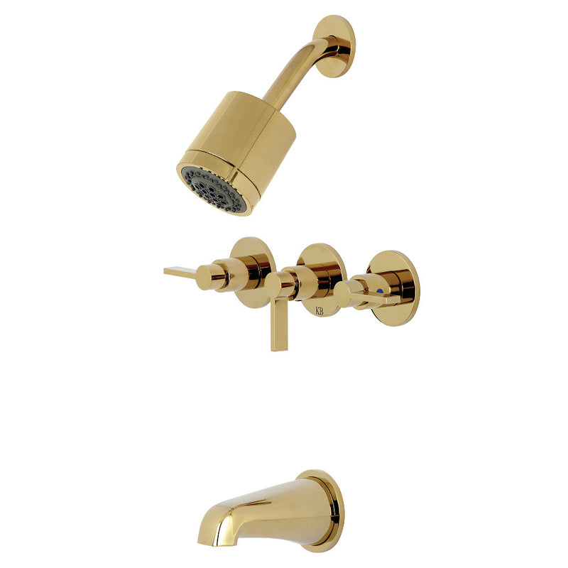 Kingston Brass KBX8132NDL NuvoFusion Three-Handle Tub and Shower Faucet, Polished Brass - BNGBath