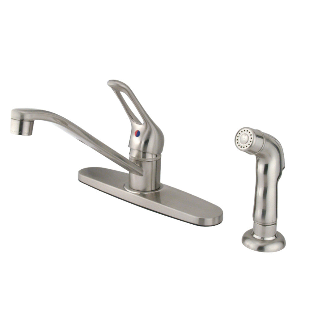 Kingston Brass FB562SNSP Wyndham Single Handle 8-Inch Centerset Kitchen Faucet with Sprayer, Brushed Nickel - BNGBath