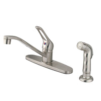 Thumbnail for Kingston Brass FB562SNSP Wyndham Single Handle 8-Inch Centerset Kitchen Faucet with Sprayer, Brushed Nickel - BNGBath